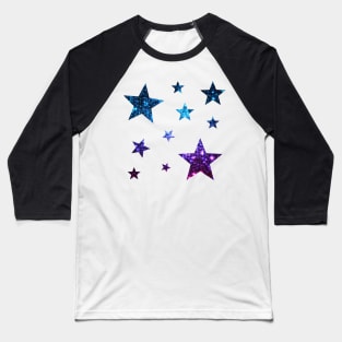 Teal Purple Ombre Faux Glitter Stars Baseball T-Shirt